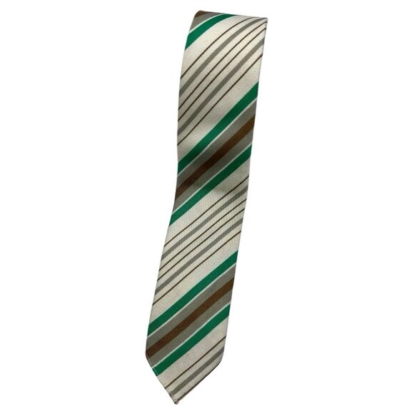 GUCCI Men's Cotton Silk Unlined Necktie LUXURY White Green Striped W:2.5" EUC - Picture 1 of 5